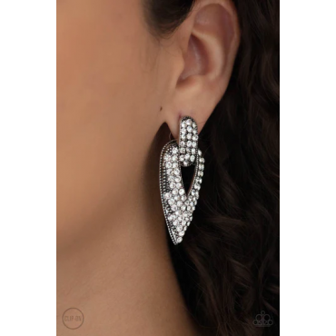 Blinged Out Buckles - White Clip-on Earrings